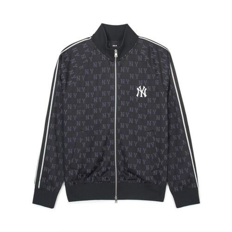 MLB Classic Monogram Jersey Jaquard Stand Neck Zip Up Hoodie Black | USA_MLB96125