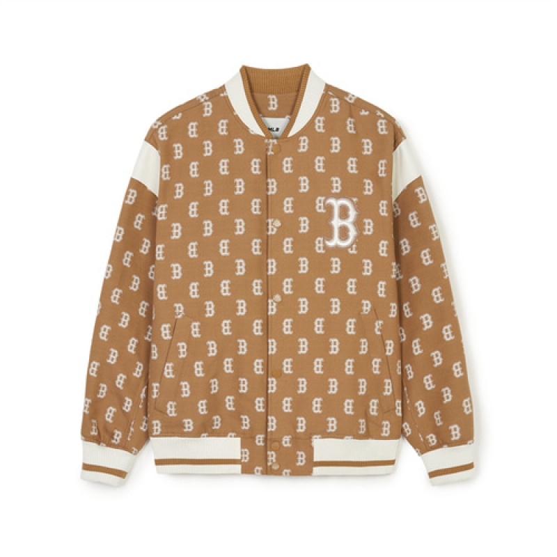 MLB Classic Monogram Jqd Shoulder Block Varsity Outerwear Beige | USA_MLB96636