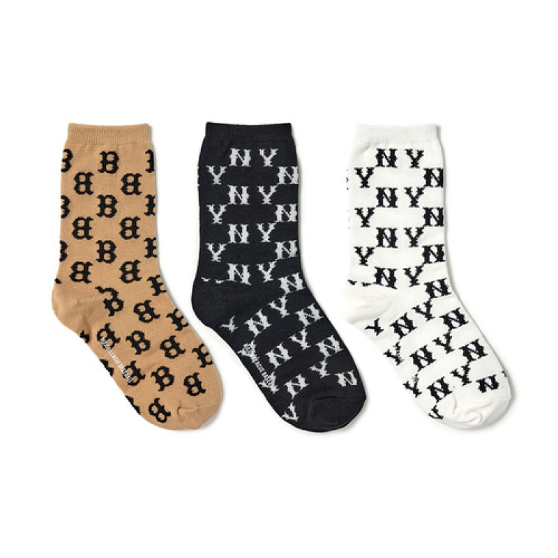 MLB Classic Monogram Socks Set Accessories Beige | USA_MLB91910