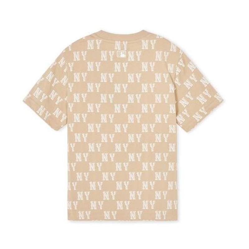 MLB Classic Monogram T Shirt Tops Beige | USA_MLB95869