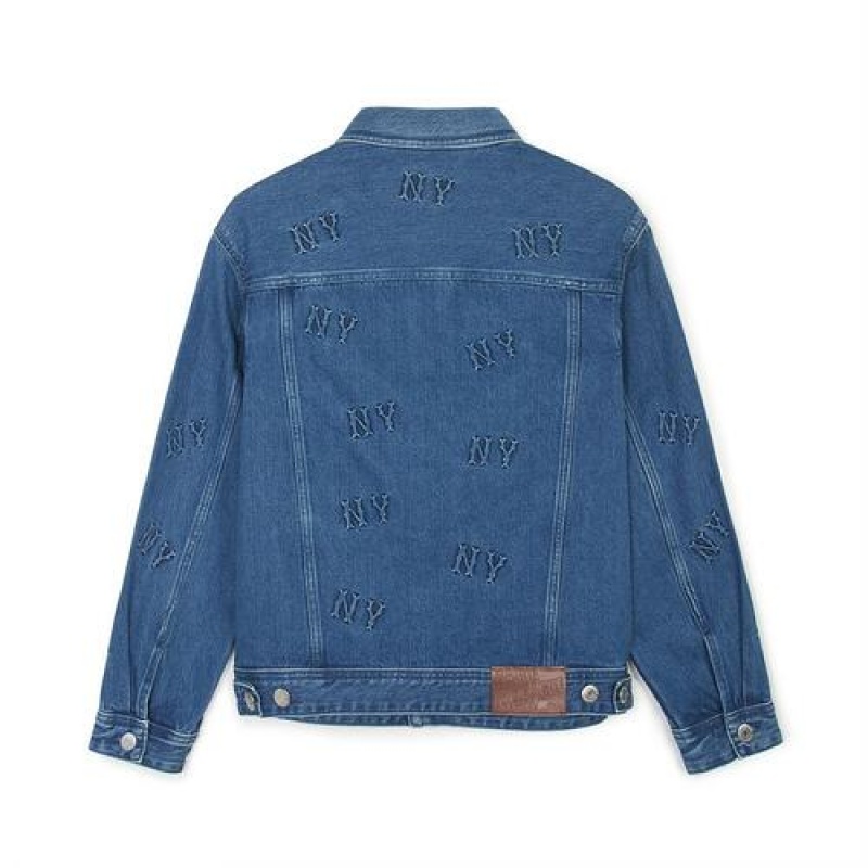 MLB Classic Monogram Volume Embroidery Denim Trucker Outerwear Blue | USA_MLB52696