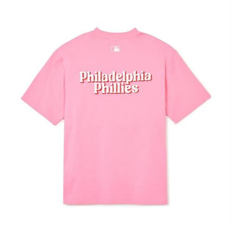 MLB Cursive Letter T Shirts Pink | USA_MLB44833