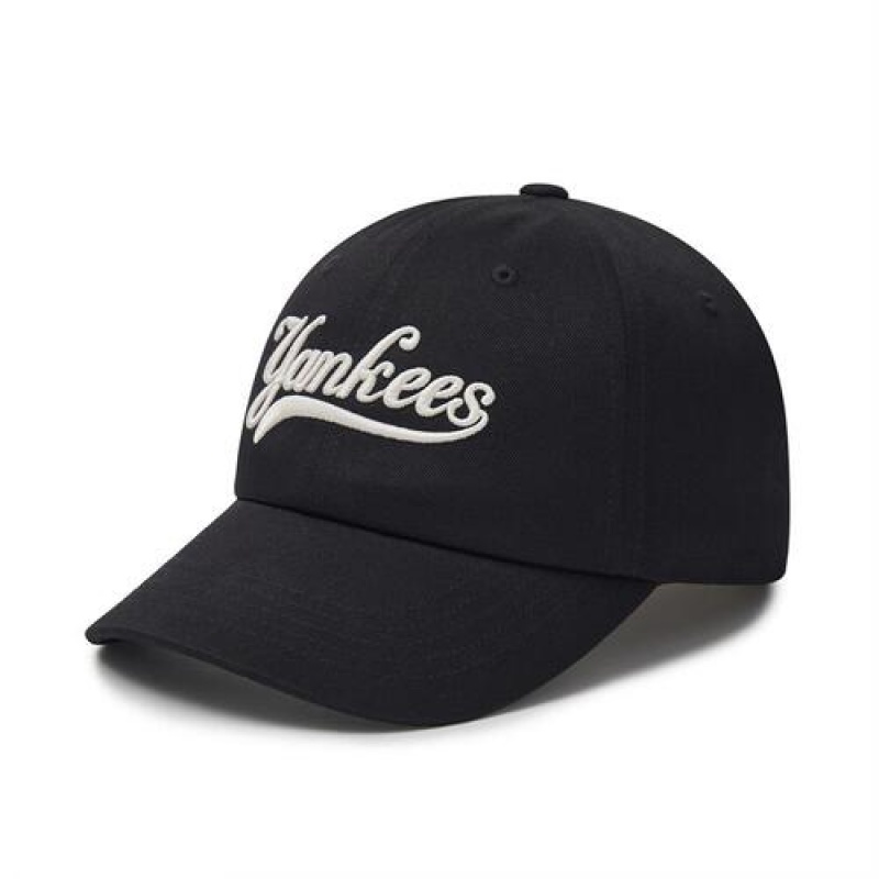 MLB Cursive Lettering Unstructured Baseball Caps Black | USA_MLB59817