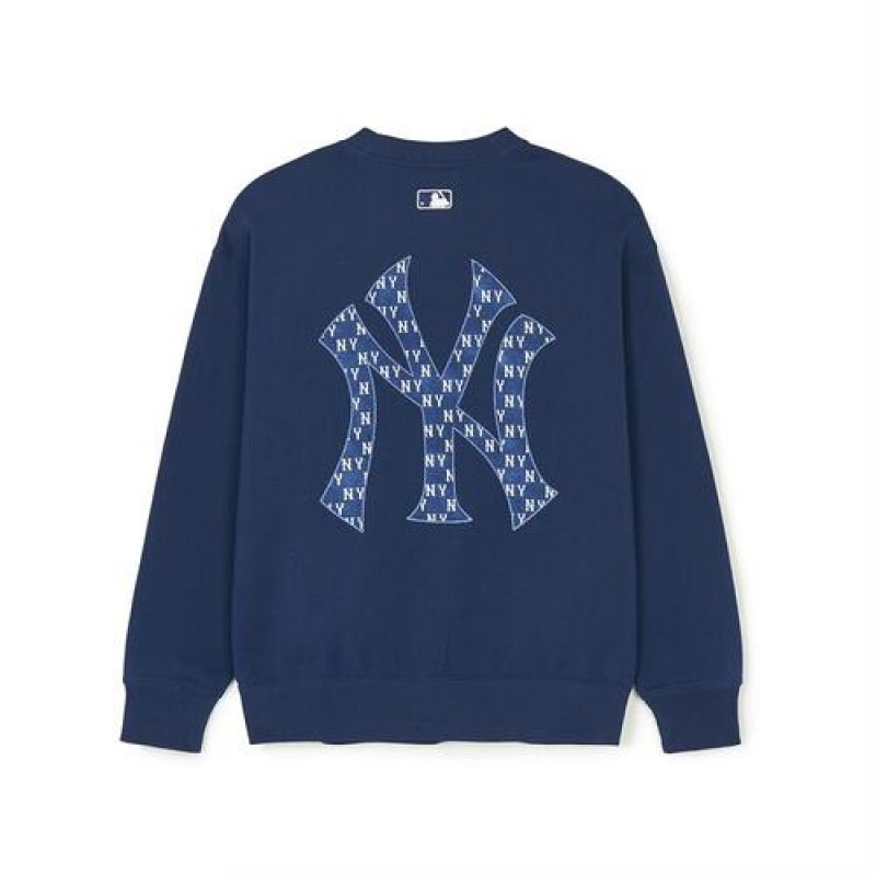 MLB Denim Like Monogram Big Lux Sweatshirts Blue | USA_MLB76352