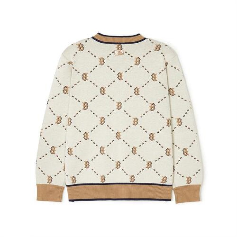 MLB Dia Monogram Cardigan Tops Beige | USA_MLB95280