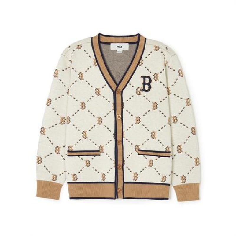 MLB Dia Monogram Cardigan Tops Beige | USA_MLB95280