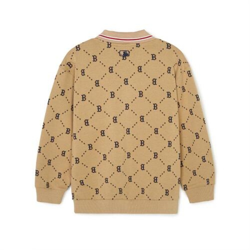 MLB Dia Monogram Collar Sweatshirt Tops Beige | USA_MLB26949