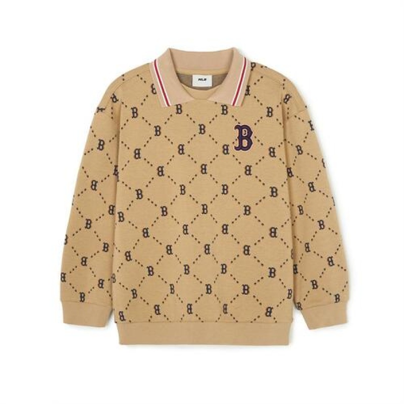 MLB Dia Monogram Collar Sweatshirt Tops Beige | USA_MLB26949