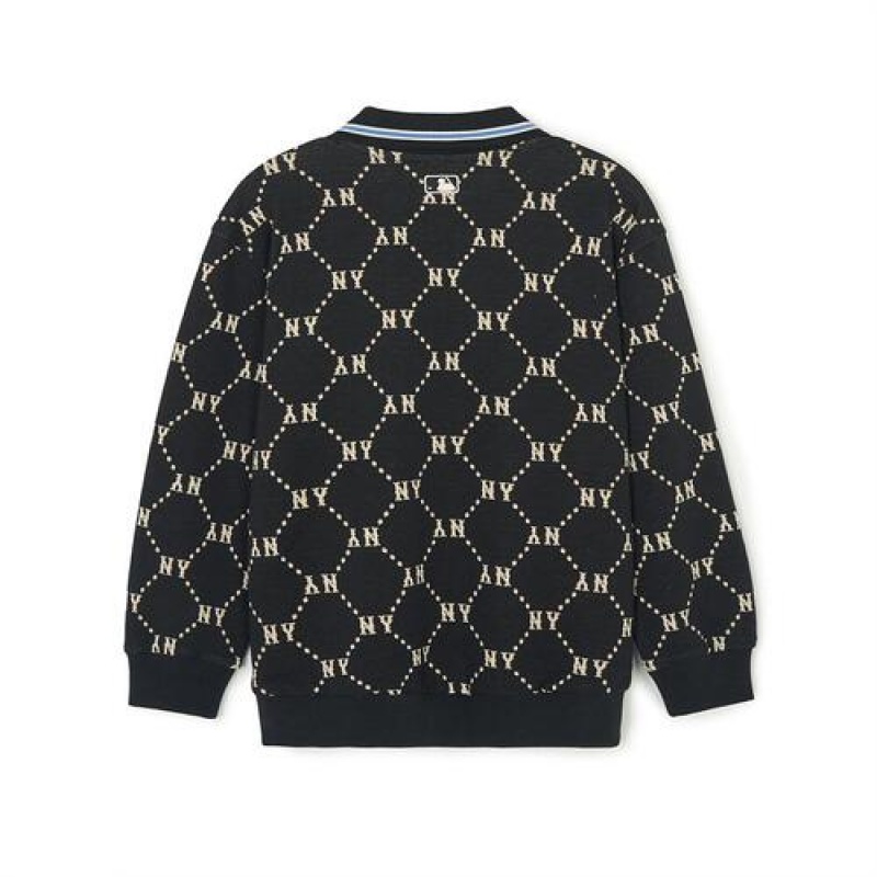 MLB Dia Monogram Collar Sweatshirt Tops Black | USA_MLB43571