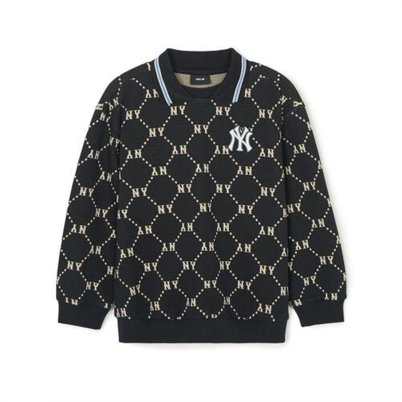 MLB Dia Monogram Collar Sweatshirt Tops Black | USA_MLB43571