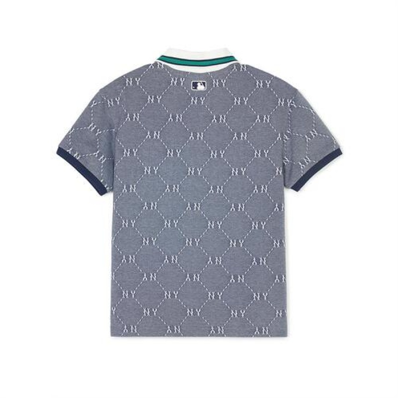 MLB Dia Monogram Jacquard Pique T Shirt Tops Grey | USA_MLB24171