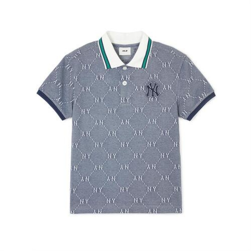 MLB Dia Monogram Jacquard Pique T Shirt Tops Grey | USA_MLB24171