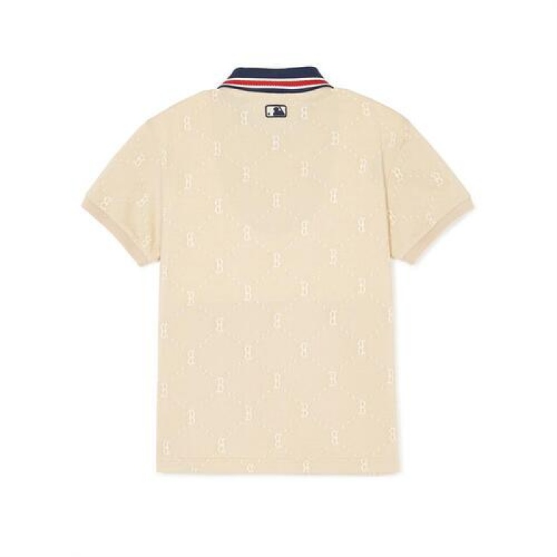 MLB Dia Monogram Jacquard Pique T Shirt Tops Beige | USA_MLB14211