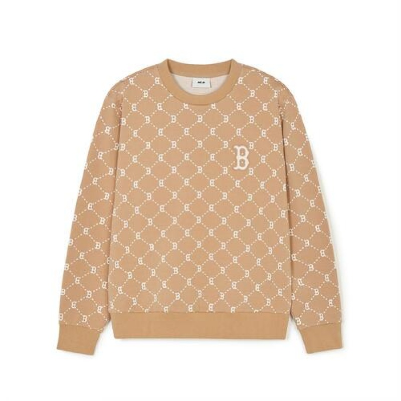 MLB Dia Monogram Jaquard Sweatshirts Beige | USA_MLB73626