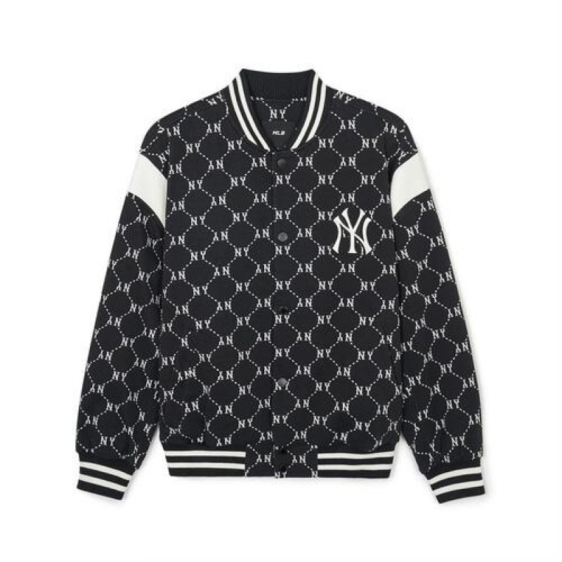 MLB Dia Monogram Jersey Jqd Shoulder Block Varsity Outerwear Black | USA_MLB56218