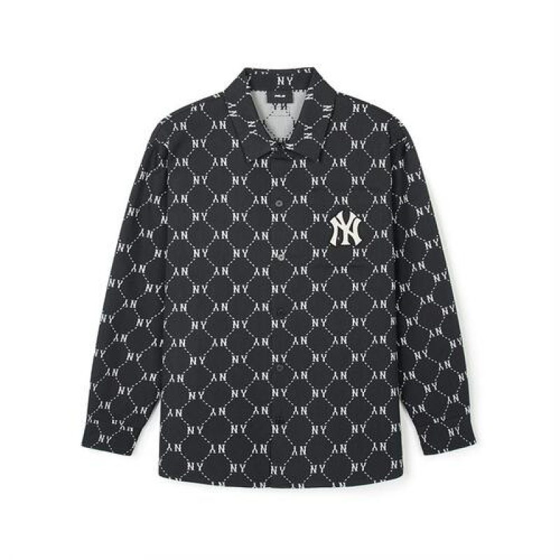 MLB Dia Monogram Jqd Long Sleeve Cotton Button Shirts Black | USA_MLB86658