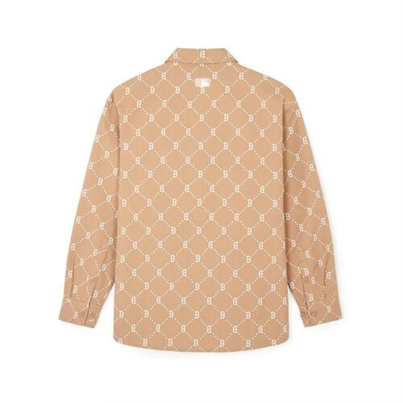 MLB Dia Monogram Jqd Long Sleeve Cotton Button Shirts Beige | USA_MLB16648