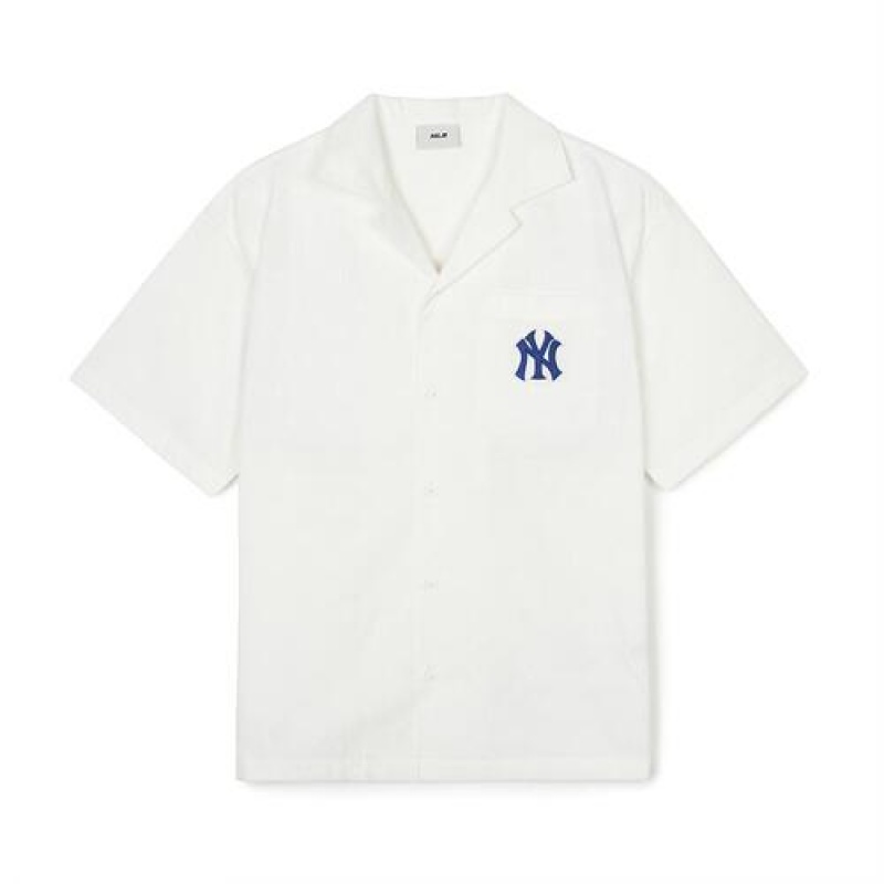 MLB Dia Monogram Jqd Open Collar Short Sleeve T Shirts White | USA_MLB69636