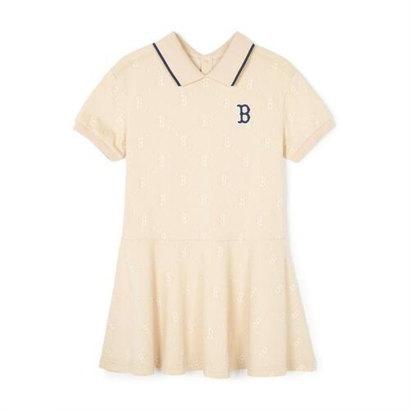 MLB Dia Monogram Jqd Pique Dress Tops Beige | USA_MLB60843