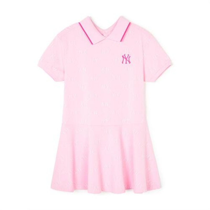 MLB Dia Monogram Jqd Pique Dress Tops Pink | USA_MLB17774