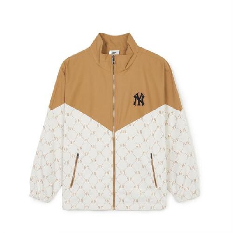 MLB Dia Monogram Jqd V Block Stan Neck Windbreaker Outerwear Beige / White | USA_MLB12992