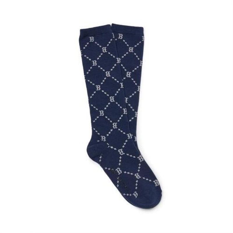 MLB Dia Monogram Knee Socks Accessories Navy | USA_MLB45787