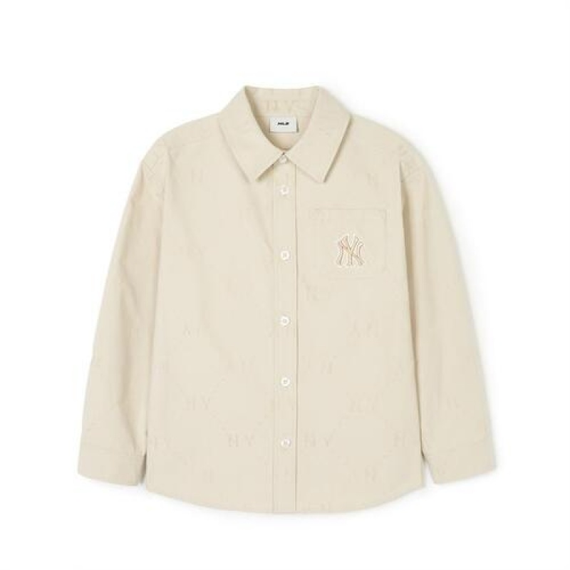 MLB Dia Monogram Oxford Jqd Shirt Tops Beige | USA_MLB98035