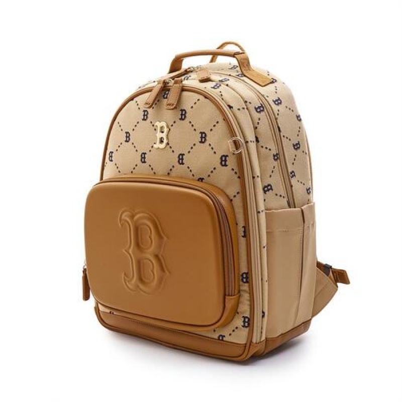 MLB Dia Monogram School Bag Accessories Beige | USA_MLB56301