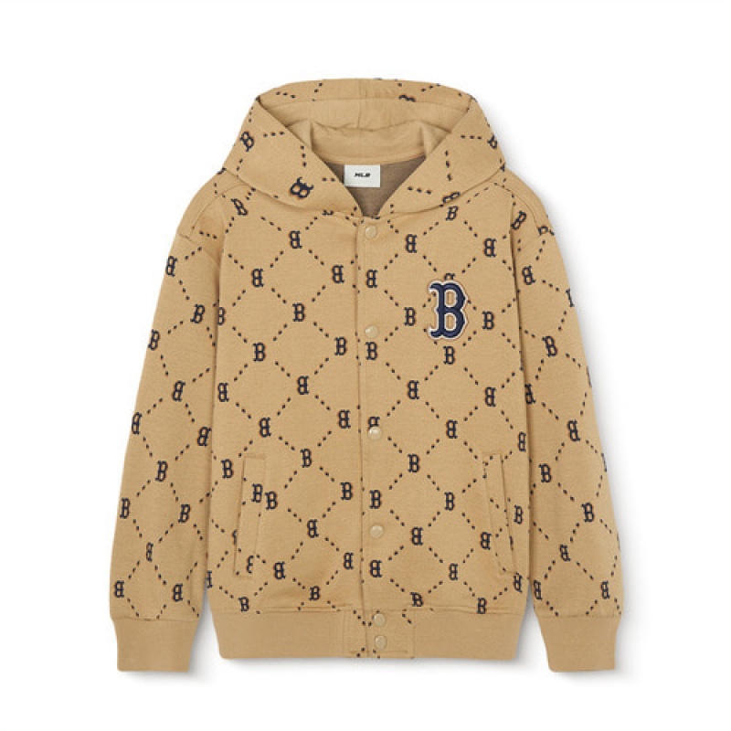 MLB Dia Monogram Snap Hoodie Tops Beige | USA_MLB44993