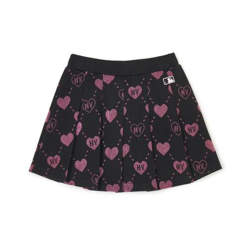 MLB Heart Allover Skirt Bottoms Black / Pink | USA_MLB53025