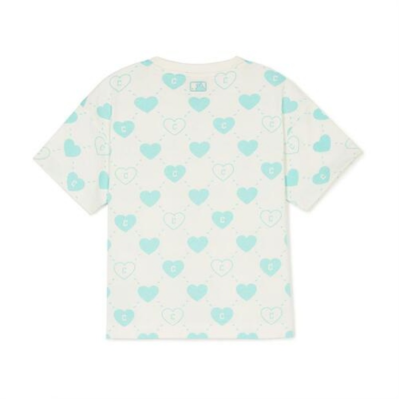 MLB Heart Allover T Shirt Tops Blue | USA_MLB46686