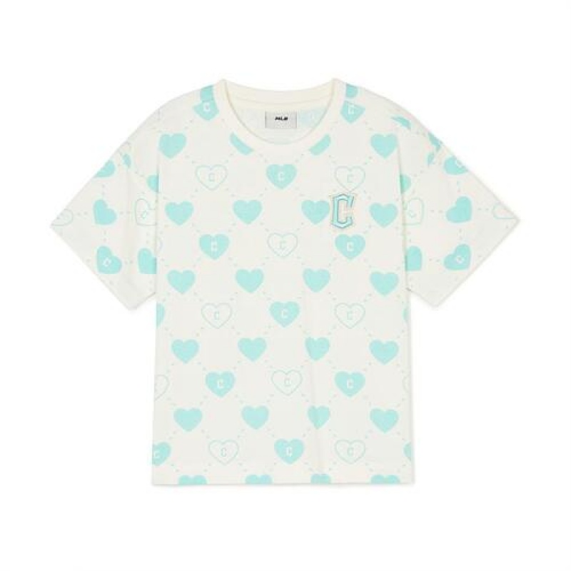 MLB Heart Allover T Shirt Tops Blue | USA_MLB46686