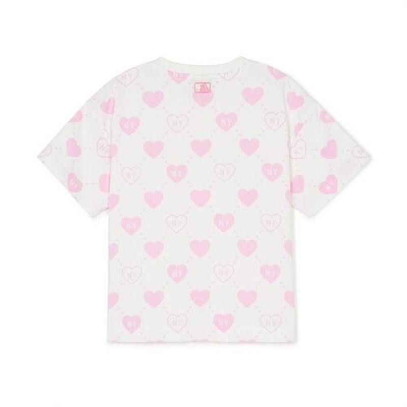 MLB Heart Allover T Shirt Tops Pink | USA_MLB46522