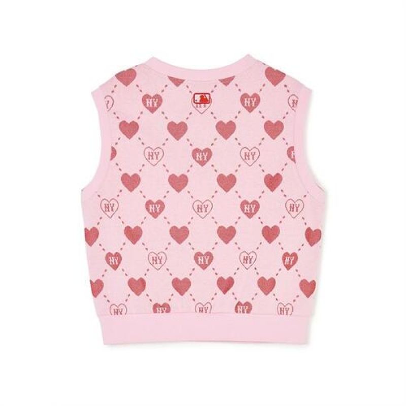 MLB Heart Allover Vest Tops Pink | USA_MLB25448