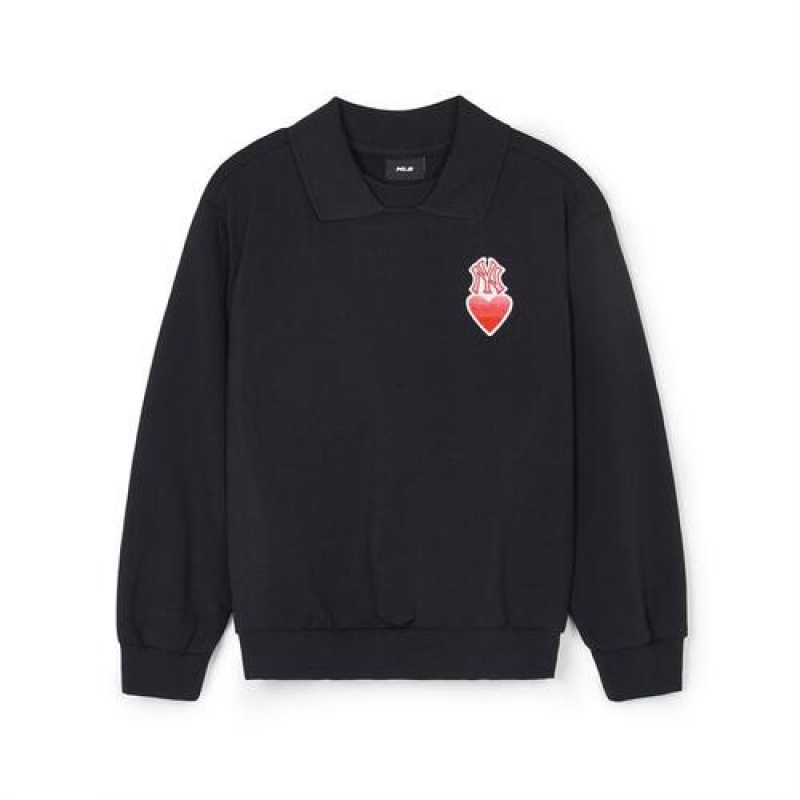 MLB Heart Collar Sweatshirt Tops Black | USA_MLB89959