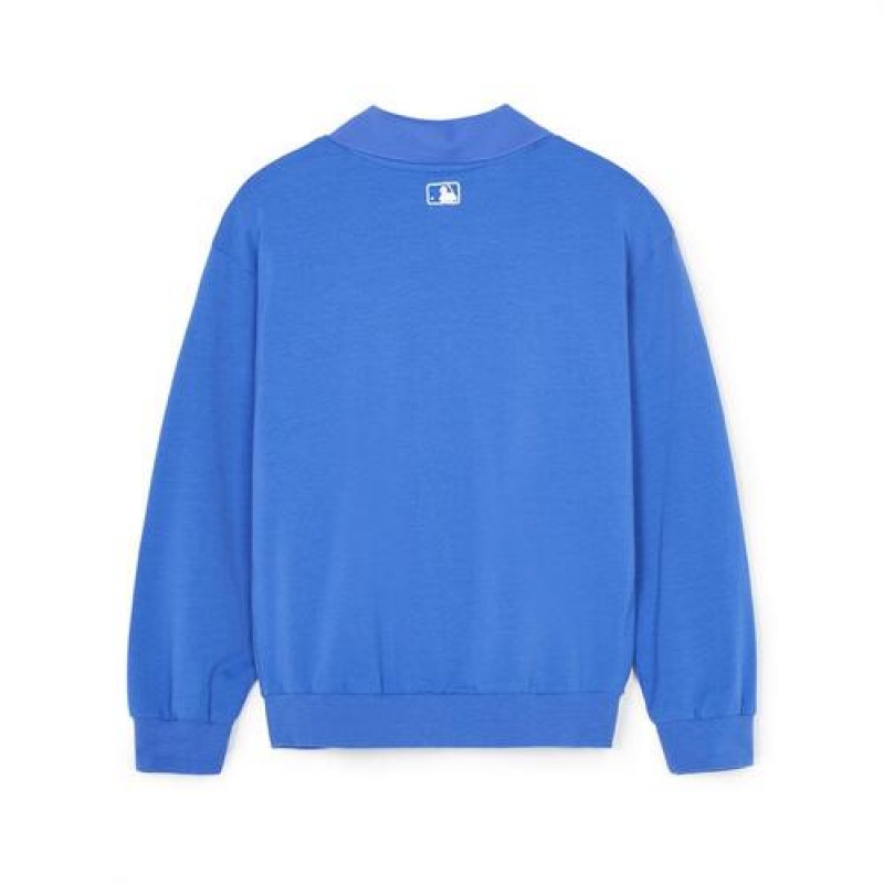 MLB Heart Collar Sweatshirt Tops Blue | USA_MLB76469