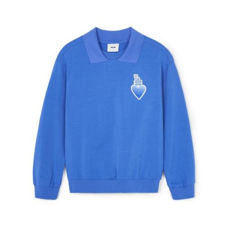 MLB Heart Collar Sweatshirt Tops Blue | USA_MLB76469