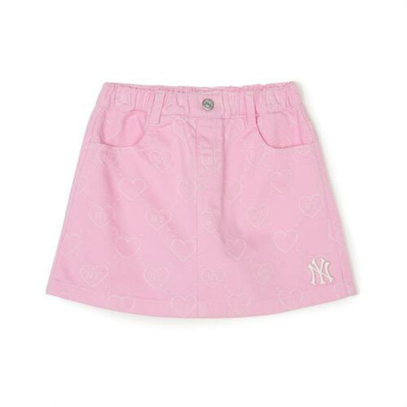 MLB Heart Denim Skirt Bottoms Pink | USA_MLB69873