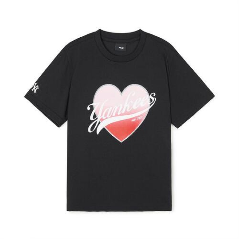 MLB Heart Graphic T Shirt Tops Black | USA_MLB62064