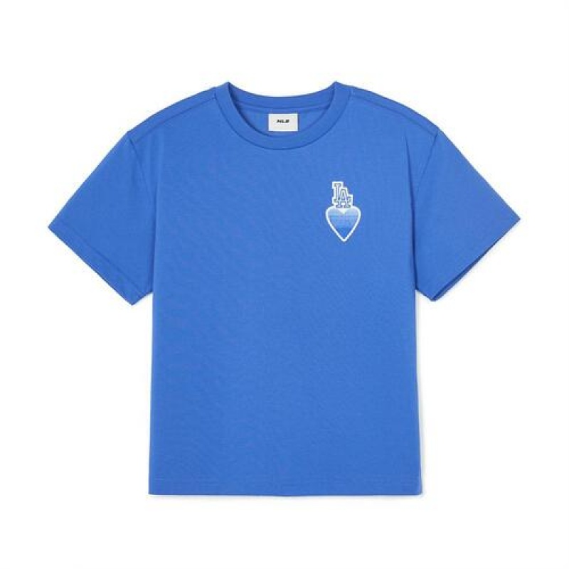 MLB Heart Logo T Shirt Tops Blue | USA_MLB11471