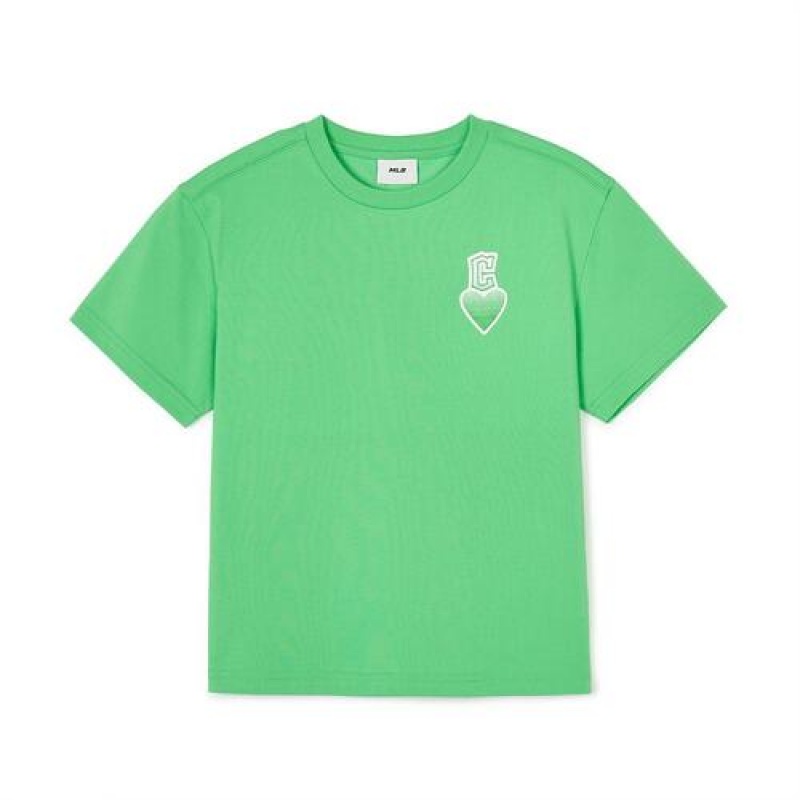 MLB Heart Logo T Shirt Tops Green | USA_MLB24479