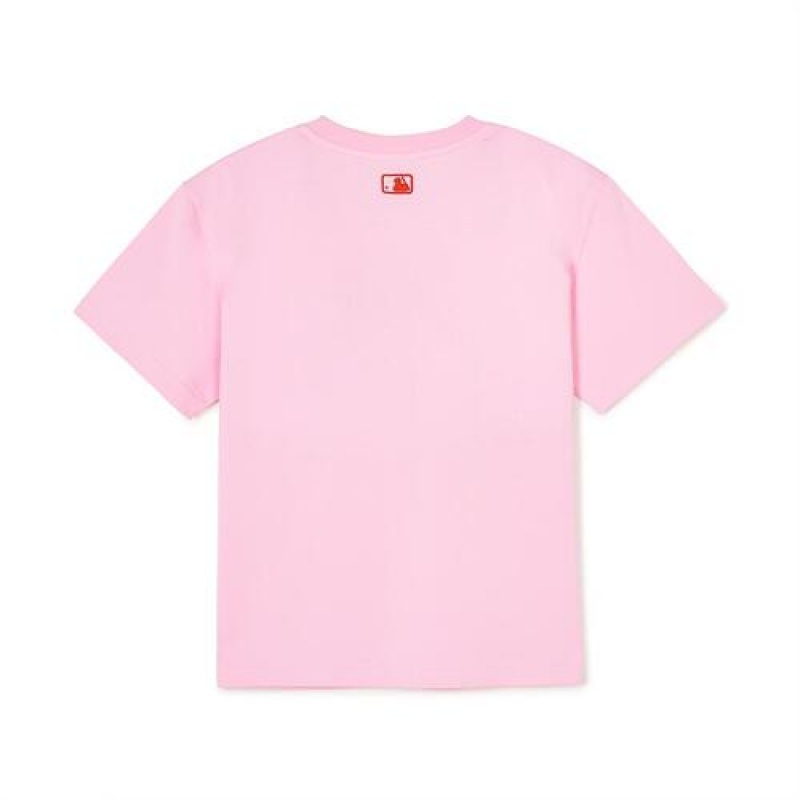 MLB Heart Logo T Shirt Tops Pink | USA_MLB33730