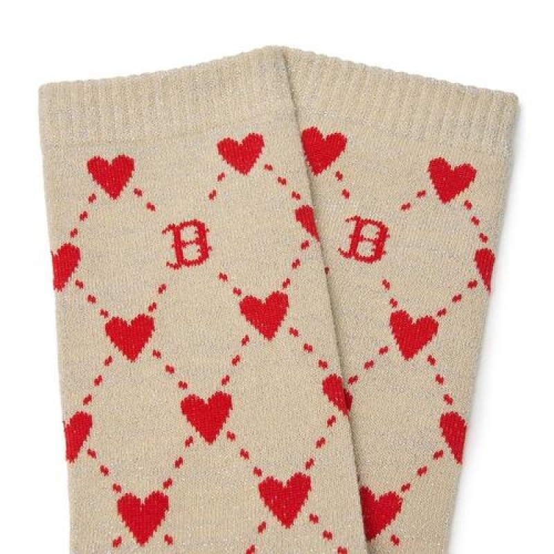 MLB Heart Mid Socks Beige | USA_MLB69796