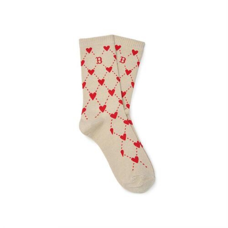 MLB Heart Mid Socks Beige | USA_MLB69796