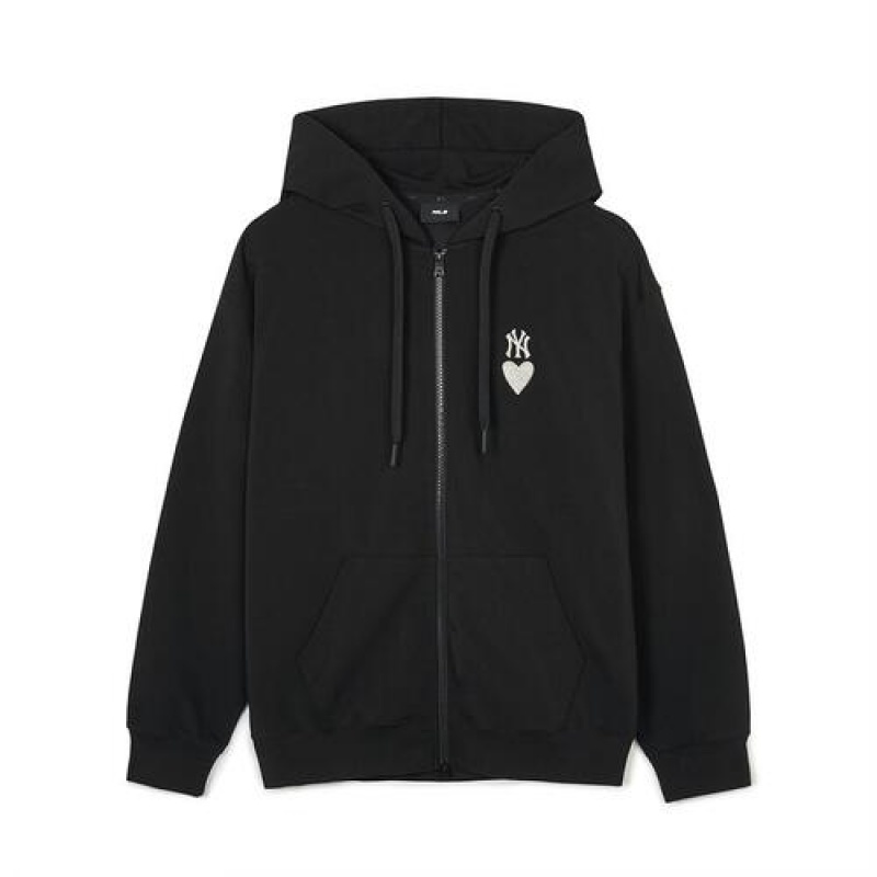 MLB Heart Overfit Hood Zip Up Hoodie Black | USA_MLB54543