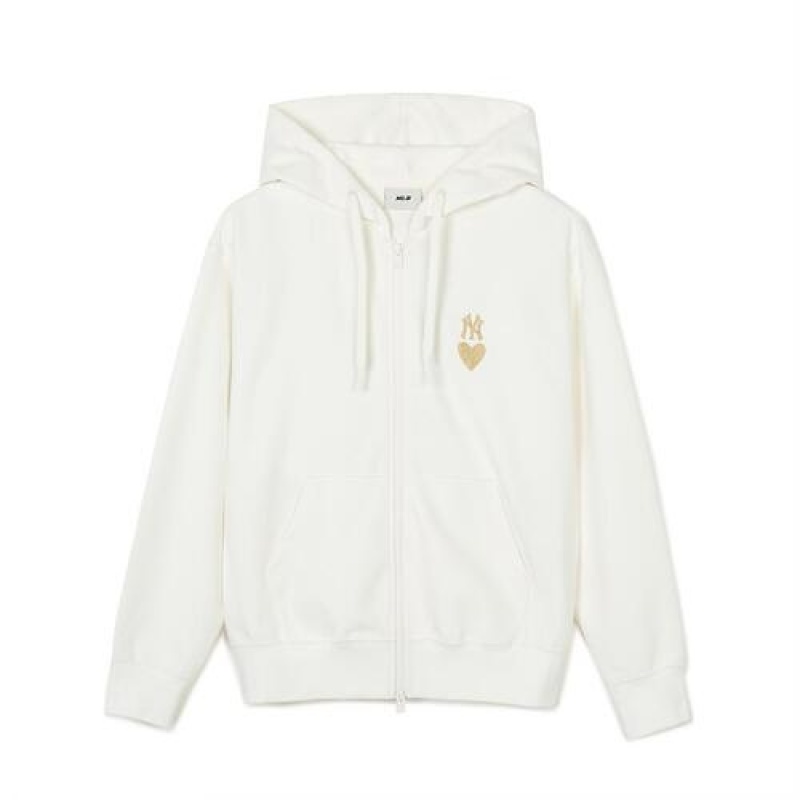 MLB Heart Overfit Hood Zip Up Hoodie White | USA_MLB87113