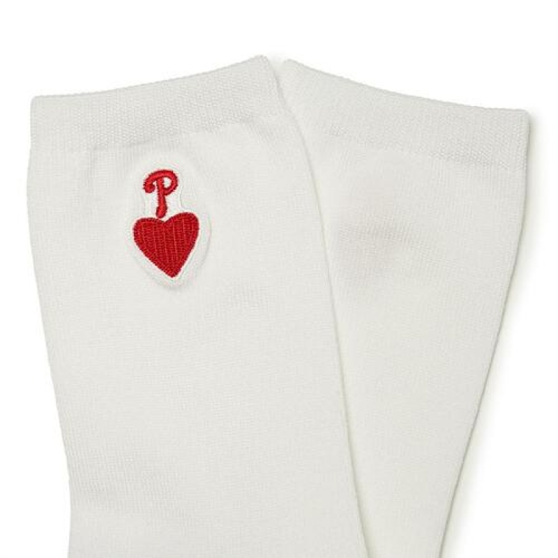 MLB Heart Point Socks Accessories White | USA_MLB87223