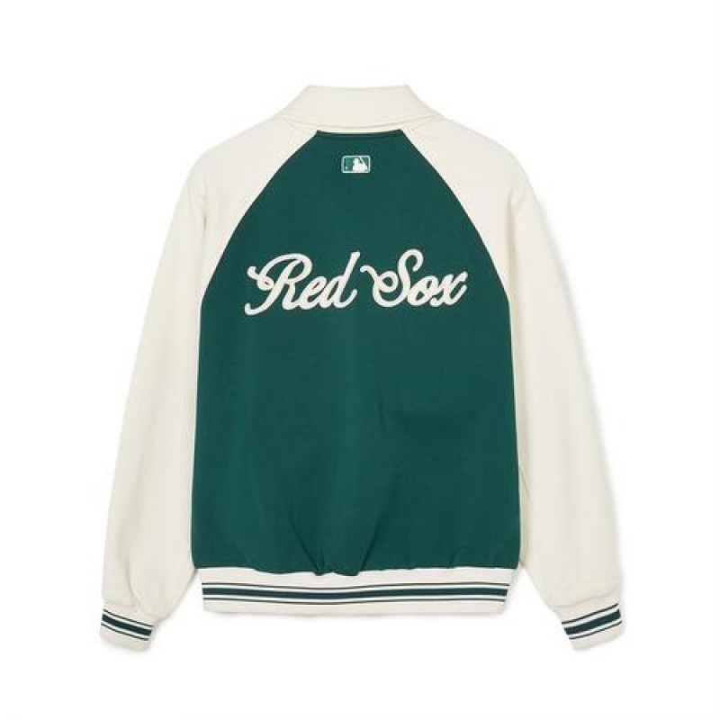 MLB Jersey Collar Raglan Varsity Outerwear Green / White | USA_MLB48490