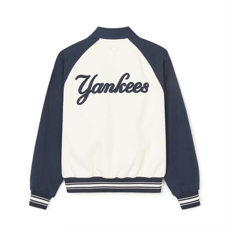 MLB Jersey Collar Raglan Varsity Outerwear White / Black | USA_MLB60241