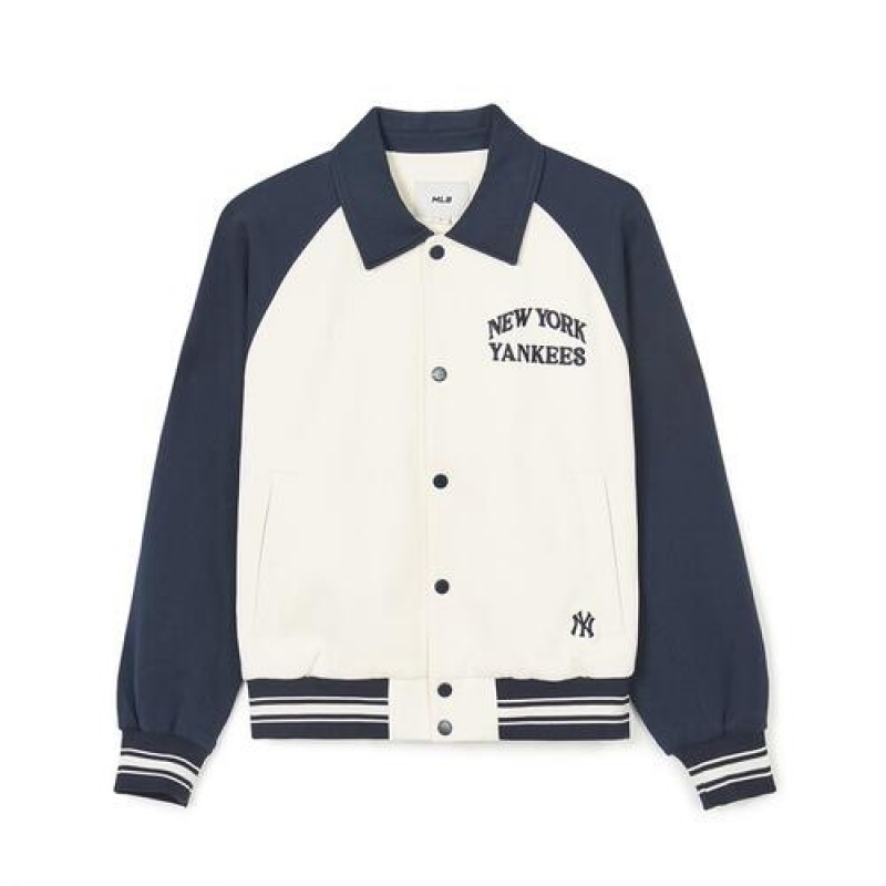 MLB Jersey Collar Raglan Varsity Outerwear White / Black | USA_MLB60241